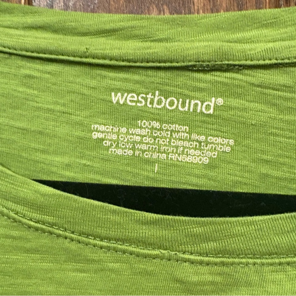 Westbound $38 Lime Green Slub 100% Cotton Pocket Tee 3/4 Sleeve Large P2P 21-22” - Picture 4 of 9